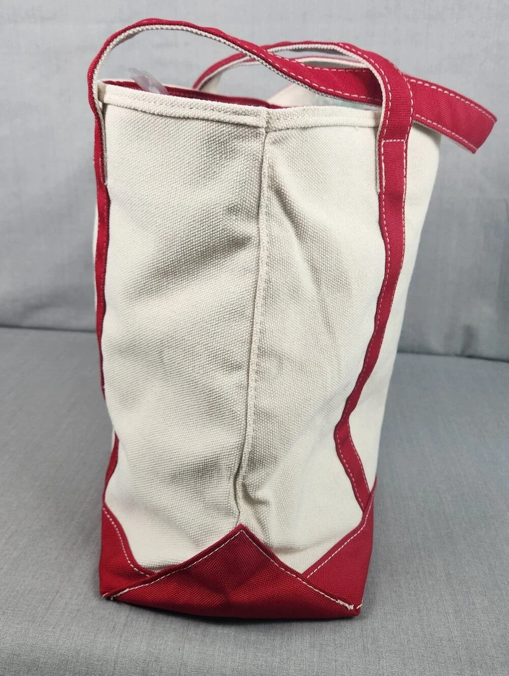 Canvas Tote Bag Embroidered "Jenny" Zipper Closure Vinyl Lining Medium Size Red - Picture 2 of 12